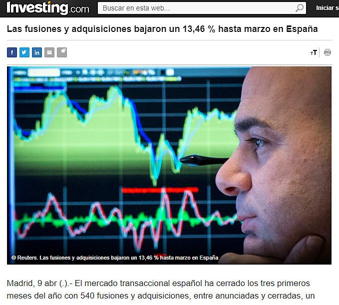 Las fusiones y adquisiciones bajaron un 13,46 % hasta marzo en Espaa